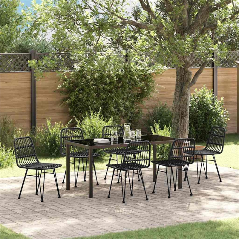 Afuera Living 7 Piece Poly Rattan Garden Dining Set in Black