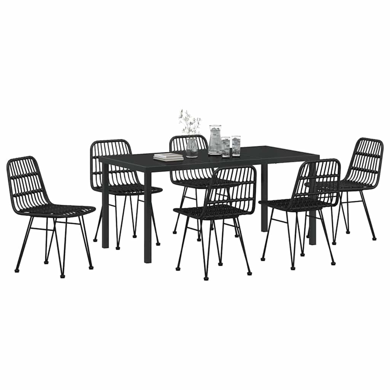 Afuera Living 7 Piece Poly Rattan Garden Dining Set in Black
