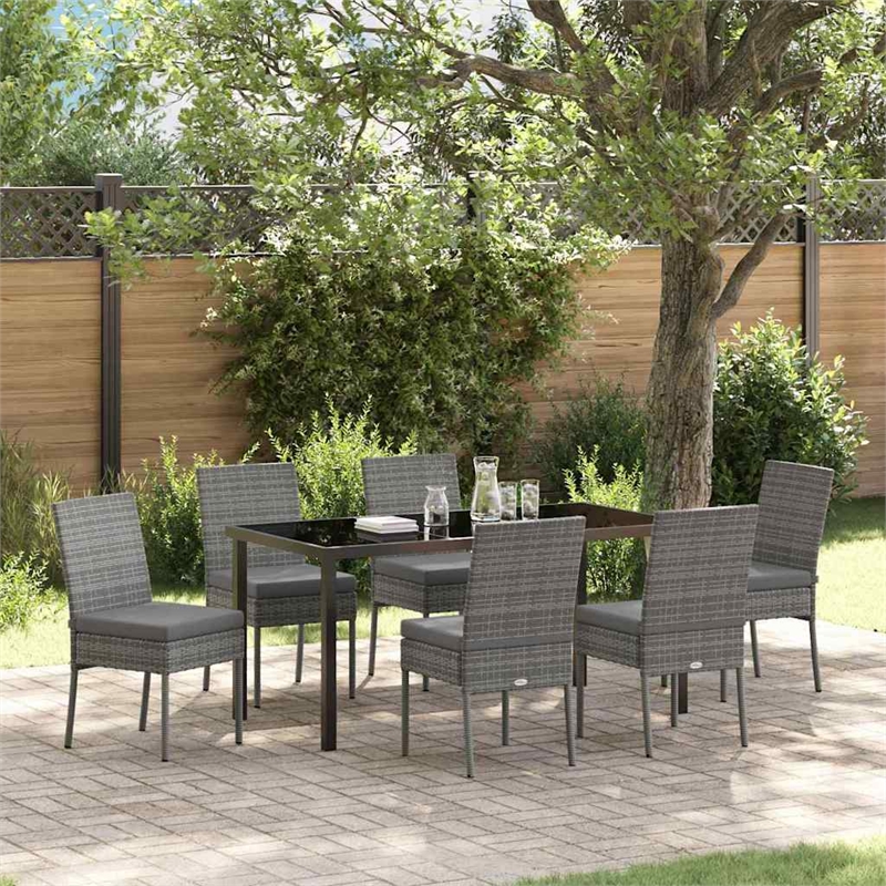 Afuera Living Contemporary 7 Piece Poly Rattan Garden Dining Set in Gray