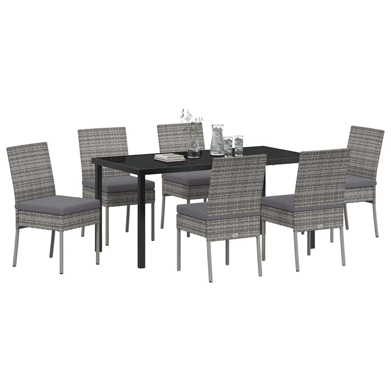 Afuera Living Contemporary 7 Piece Poly Rattan Garden Dining Set in Gray