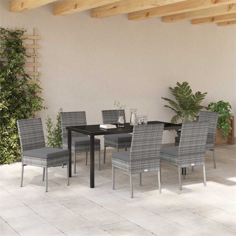 Afuera Living Contemporary 7 Piece Poly Rattan Garden Dining Set in Gray