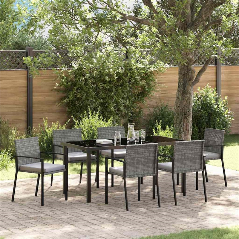 Afuera Living 7 Piece Poly Rattan Garden Dining Set in Black