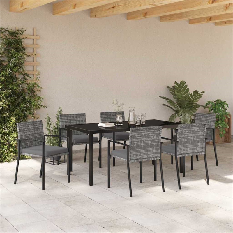 Afuera Living 7 Piece Poly Rattan Garden Dining Set in Black