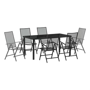 Afuera Living 7 Piece Powder-Coated Steel Garden Dining Set in Anthracite