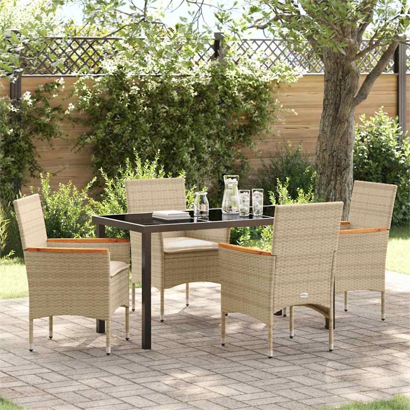 Afuera Living 5 Piece Poly Rattan Garden Dining Set with Cushions in Beige
