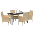 Afuera Living 5 Piece Poly Rattan Garden Dining Set with Cushions in Beige