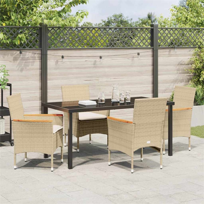 Afuera Living 5 Piece Poly Rattan Garden Dining Set with Cushions in Beige