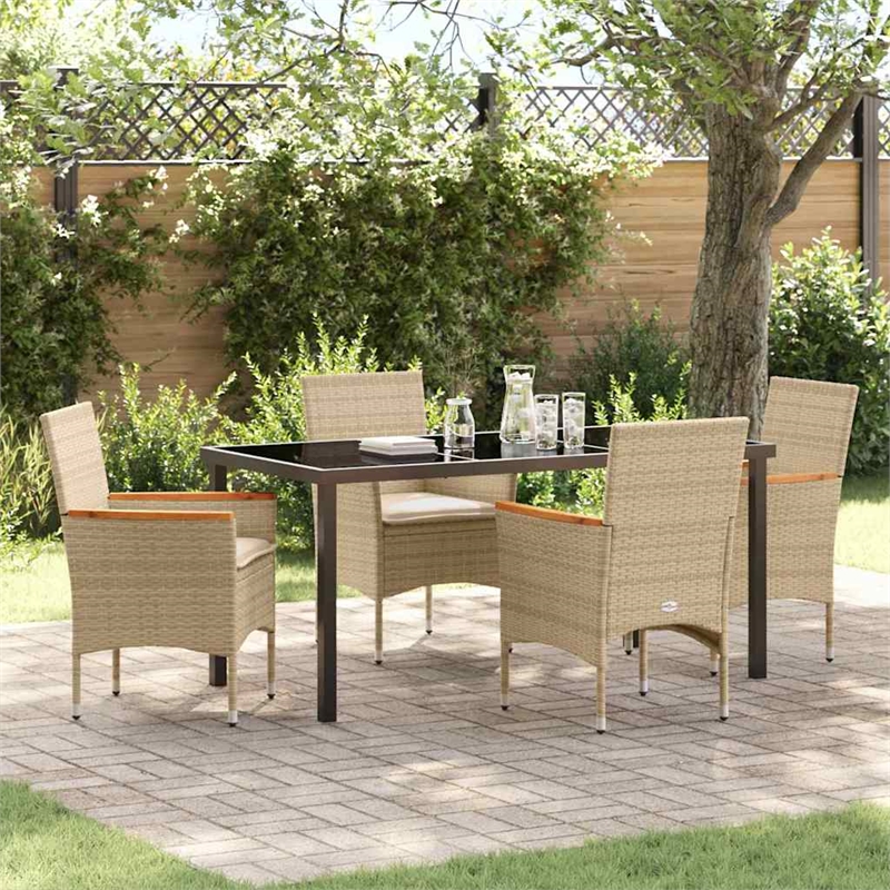 Afuera Living 5 Piece Poly Rattan Garden Dining Set with Cushions in Beige
