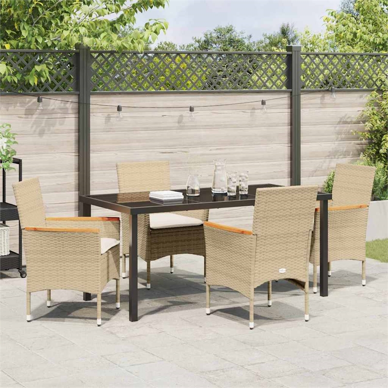Afuera Living 5 Piece Poly Rattan Garden Dining Set with Cushions in Beige