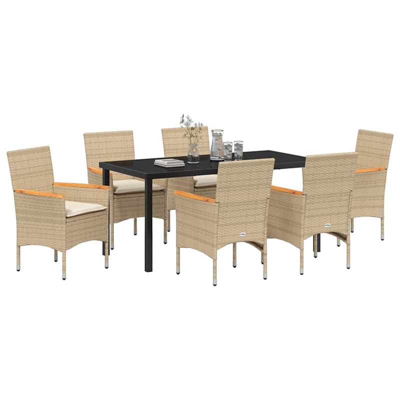 Afuera Living 7 Piece Poly Rattan Garden Dining Set with Cushions in Beige