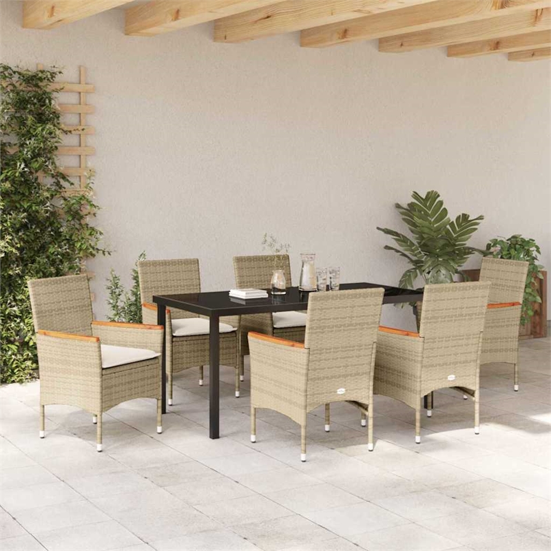 Afuera Living 7 Piece Poly Rattan Garden Dining Set with Cushions in Beige