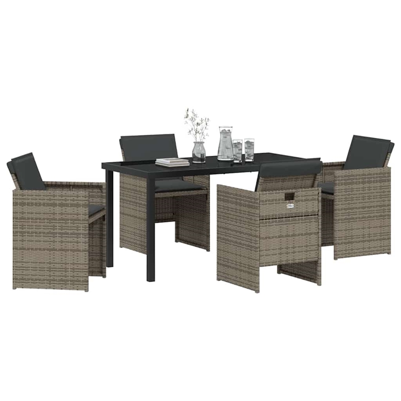 Afuera Living 5 Piece Poly Rattan Garden Dining Set with Cushions in Gray