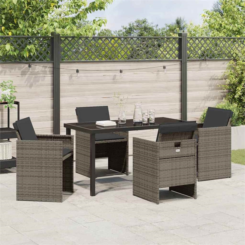 Afuera Living 5 Piece Poly Rattan Garden Dining Set with Cushions in Gray