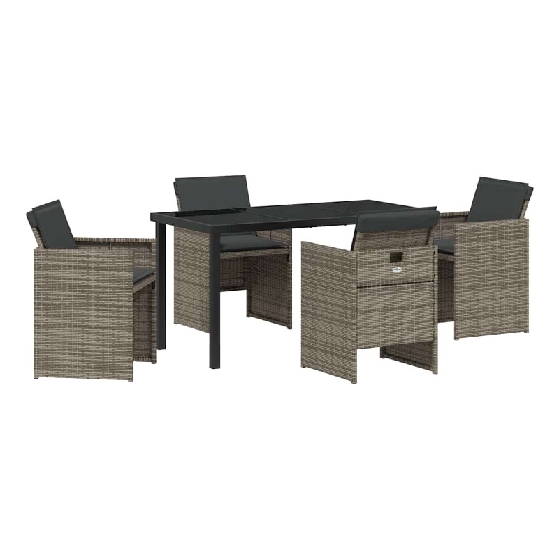 Afuera Living 5 Piece Poly Rattan Garden Dining Set with Cushions in Gray