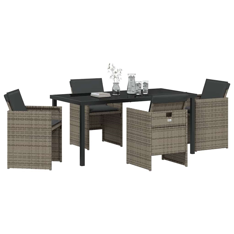Afuera Living 5 Piece Poly Rattan Garden Dining Set with Cushions in Gray
