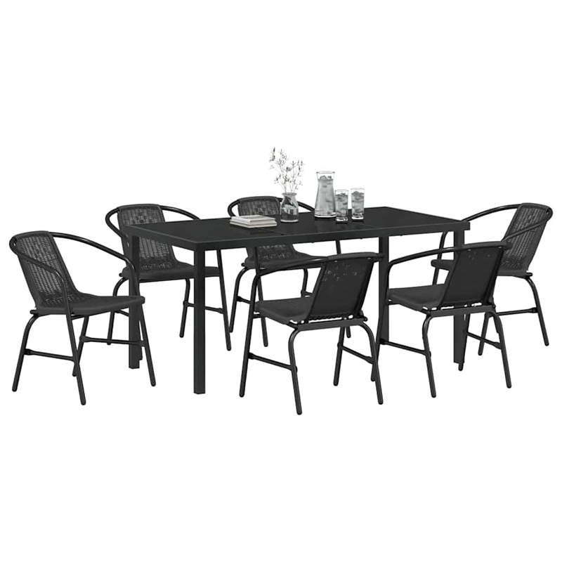 Afuera Living 7 Piece Poly Rattan Garden Dining Set in Black