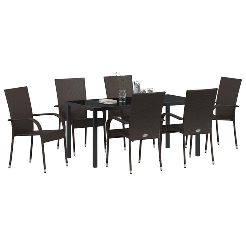 Afuera Living 7 Piece Poly Rattan Garden Dining Set in Black