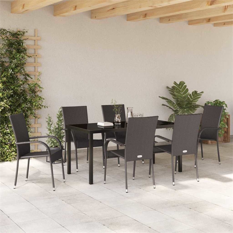 Afuera Living 7 Piece Poly Rattan Garden Dining Set in Black
