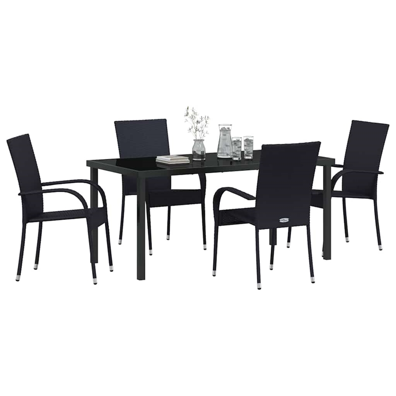 Afuera Living 5 Piece Poly Rattan Garden Dining Set in Black