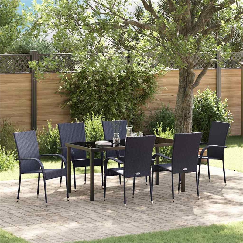 Afuera Living 7 Piece Poly Rattan Garden Dining Set in Black