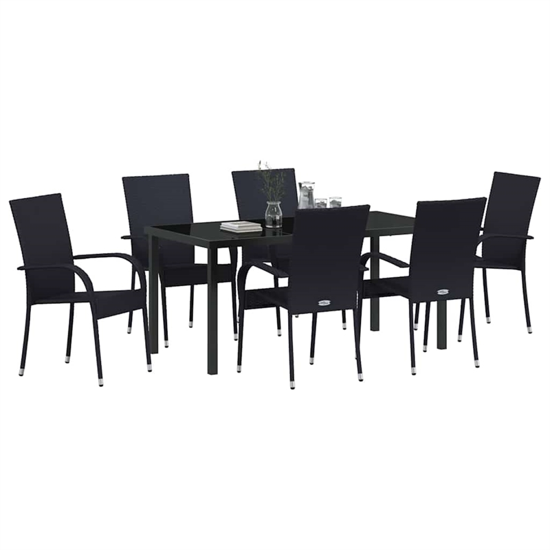 Afuera Living 7 Piece Poly Rattan Garden Dining Set in Black