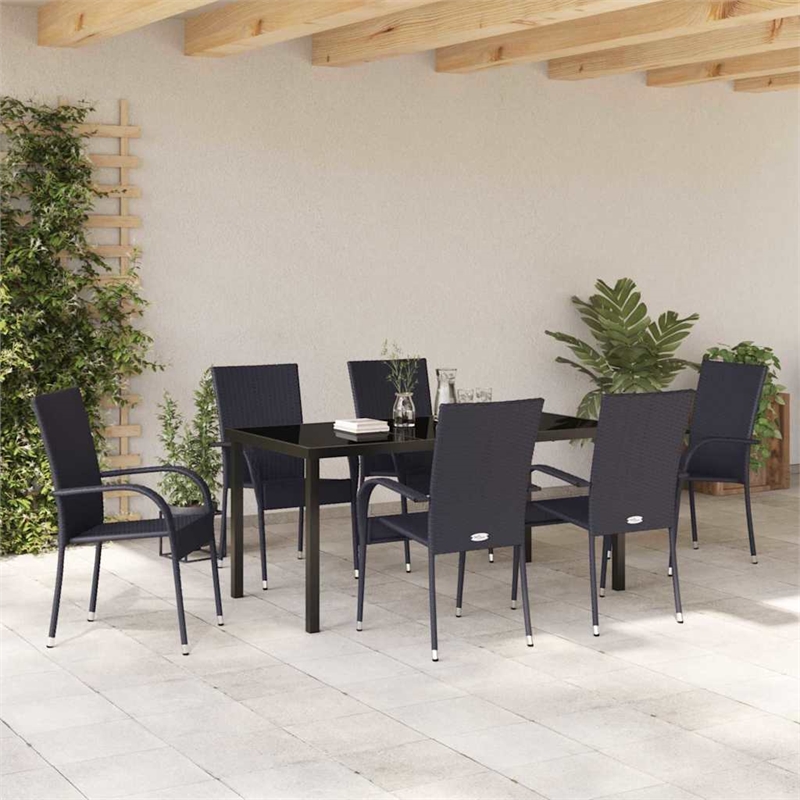 Afuera Living 7 Piece Poly Rattan Garden Dining Set in Black