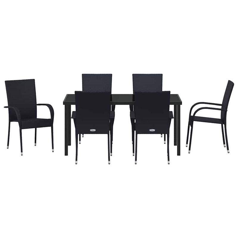Afuera Living 7 Piece Poly Rattan Garden Dining Set in Black