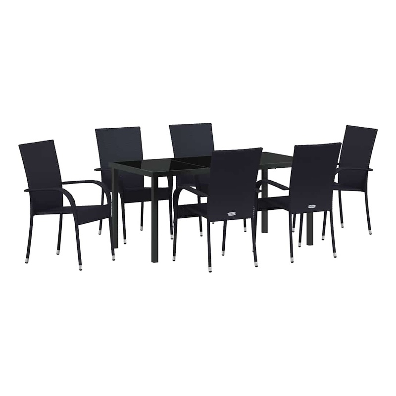 Afuera Living 7 Piece Poly Rattan Garden Dining Set in Black