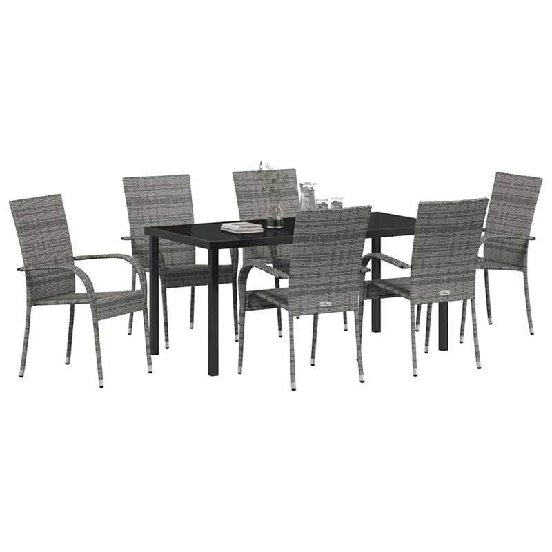 Afuera Living 7 Piece Poly Rattan Garden Dining Set in Black