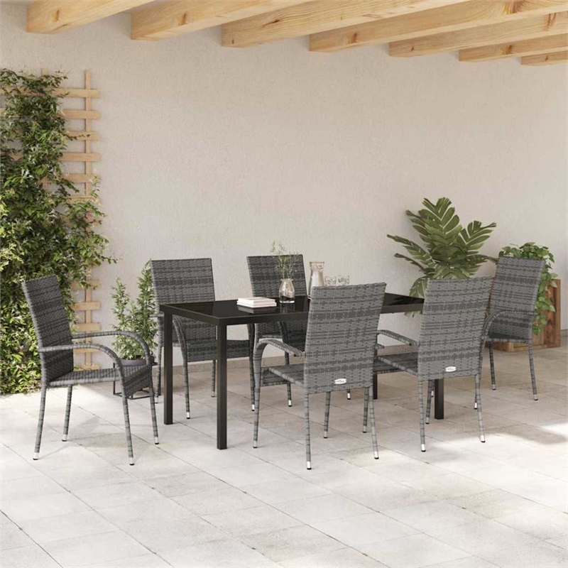 Afuera Living 7 Piece Poly Rattan Garden Dining Set in Black