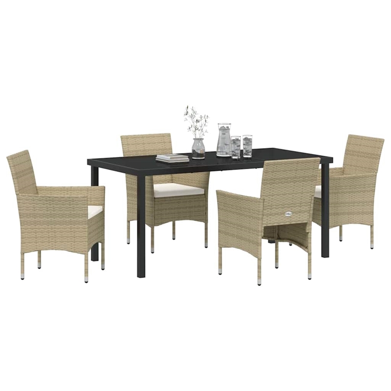 Afuera Living 5 Piece Poly Rattan Garden Dining Set with Cushions in Beige