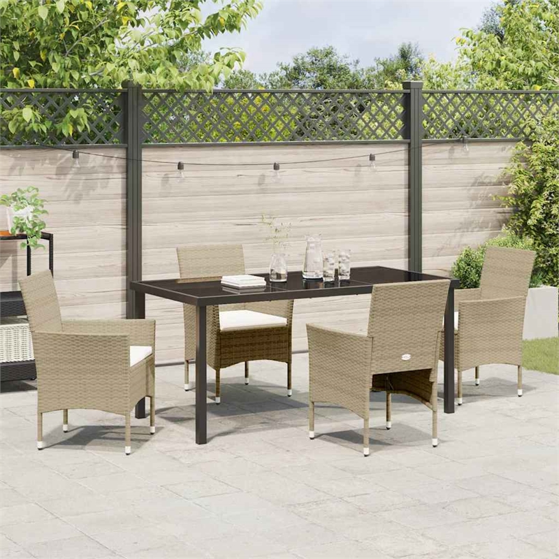 Afuera Living 5 Piece Poly Rattan Garden Dining Set with Cushions in Beige