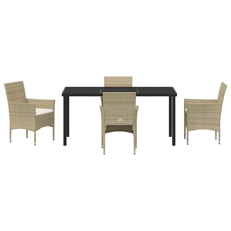 Afuera Living 5 Piece Poly Rattan Garden Dining Set with Cushions in Beige