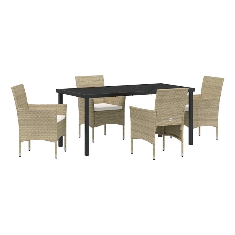 Afuera Living 5 Piece Poly Rattan Garden Dining Set with Cushions in Beige