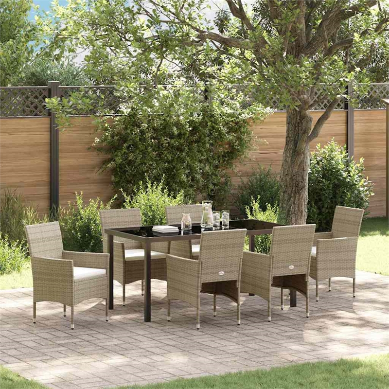 Afuera Living 7 Piece Poly Rattan Garden Dining Set with Cushions in Beige