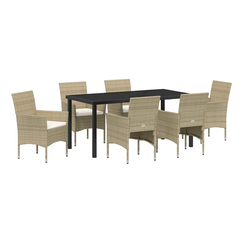 Afuera Living 7 Piece Poly Rattan Garden Dining Set with Cushions in Beige