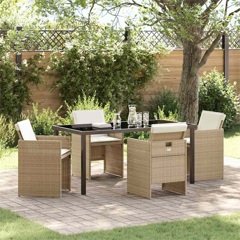 Afuera Living 5 Piece Poly Rattan Garden Dining Set with Cushions in Beige