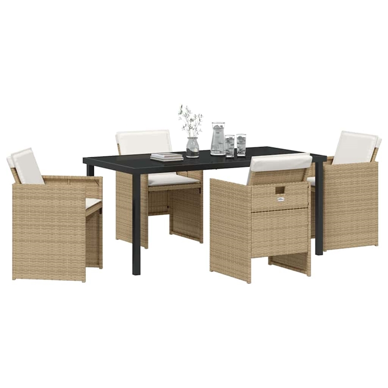 Afuera Living 5 Piece Poly Rattan Garden Dining Set with Cushions in Beige