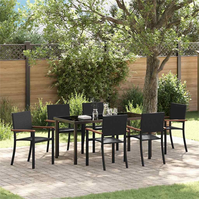 Afuera Living 7 Piece Poly Rattan Garden Dining Set in Black