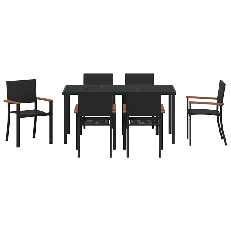 Afuera Living 7 Piece Poly Rattan Garden Dining Set in Black