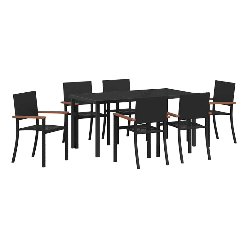 Afuera Living 7 Piece Poly Rattan Garden Dining Set in Black