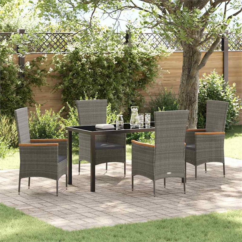 Afuera Living 5 Piece Poly Rattan Garden Dining Set with Cushions in Gray