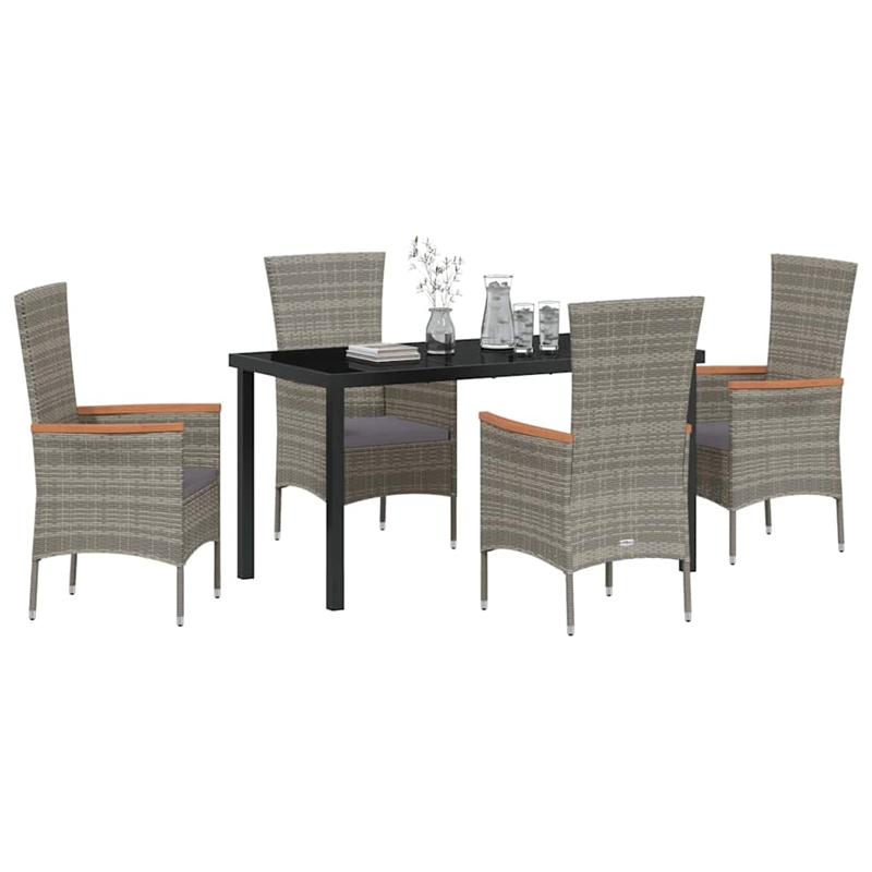 Afuera Living 5 Piece Poly Rattan Garden Dining Set with Cushions in Gray