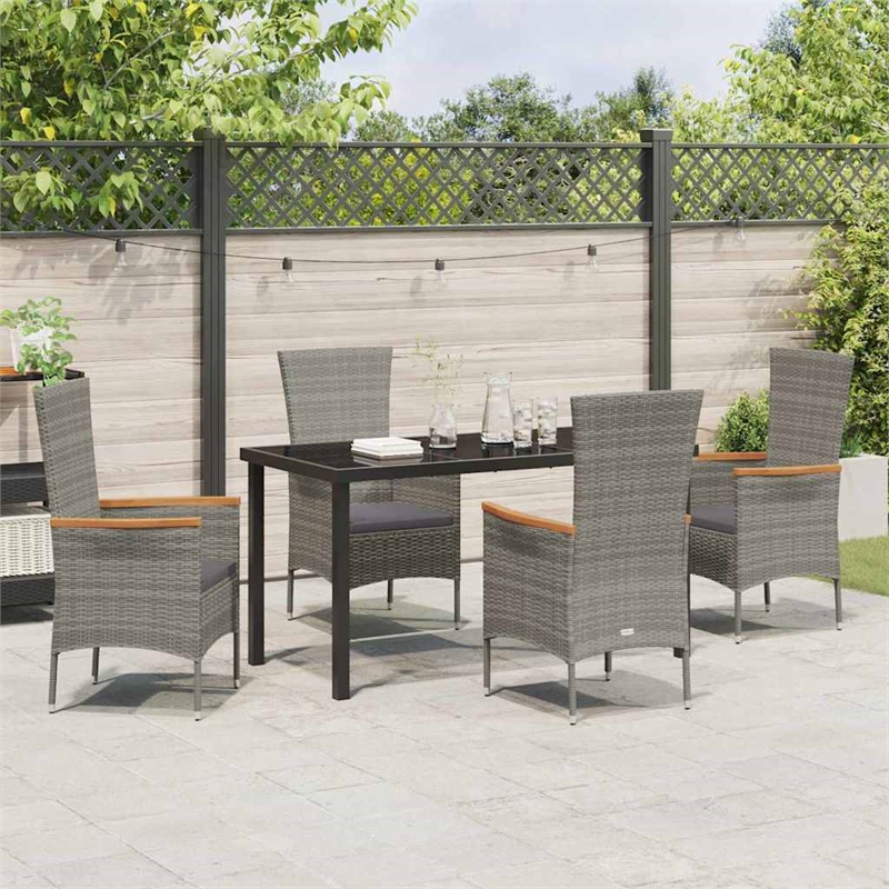 Afuera Living 5 Piece Poly Rattan Garden Dining Set with Cushions in Gray