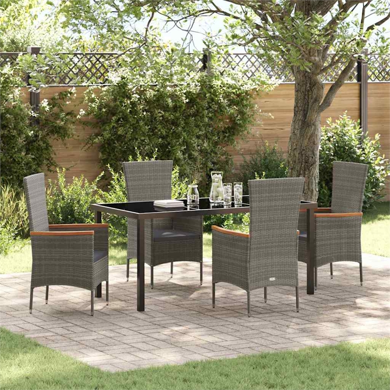 Afuera Living 5 Piece Poly Rattan Garden Dining Set with Cushions in Gray
