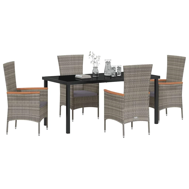 Afuera Living 5 Piece Poly Rattan Garden Dining Set with Cushions in Gray