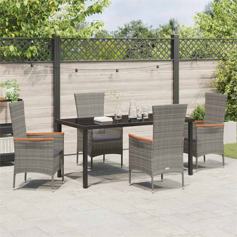 Afuera Living 5 Piece Poly Rattan Garden Dining Set with Cushions in Gray