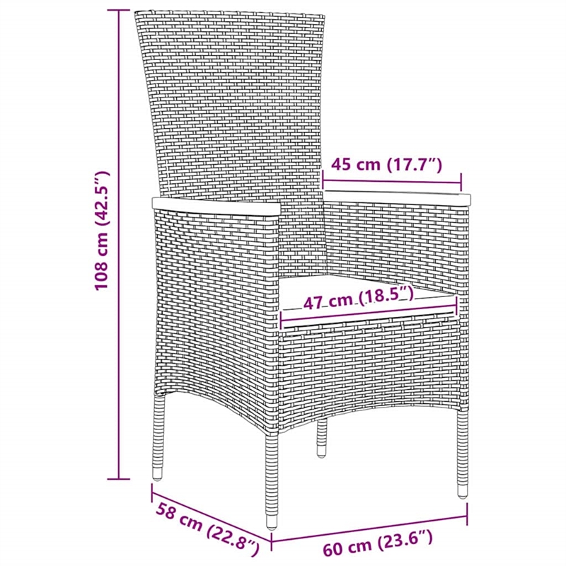 Afuera Living 5 Piece Poly Rattan Garden Dining Set with Cushions in Gray