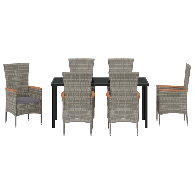 Afuera Living 7 Piece Poly Rattan Garden Dining Set with Cushions in Gray