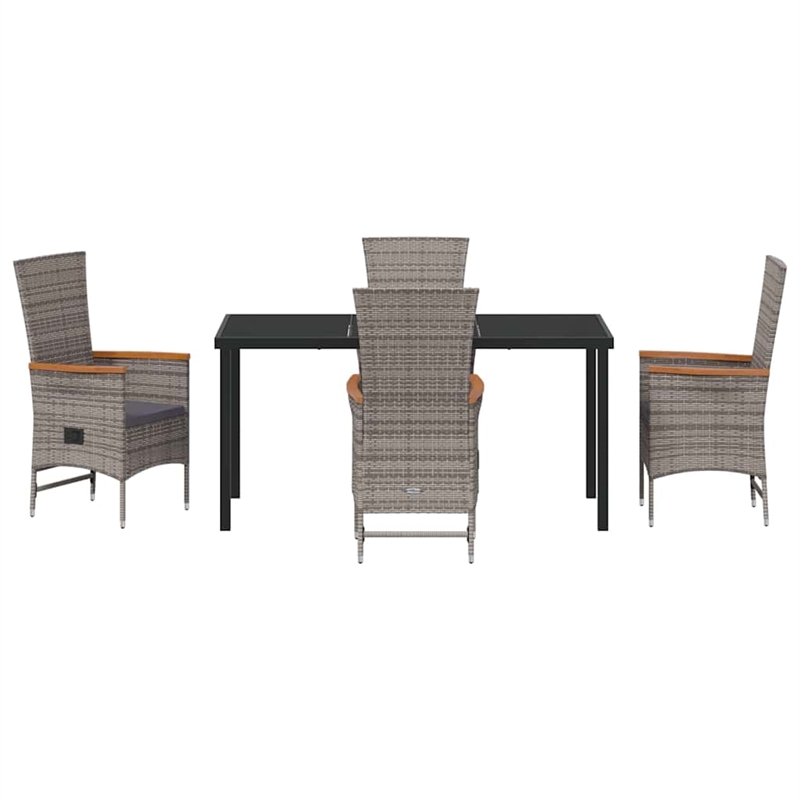 Afuera Living 5 Piece Poly Rattan Garden Dining Set with Cushions in Gray